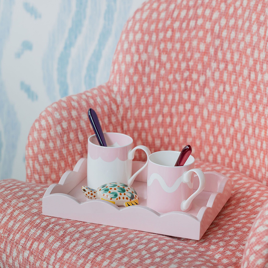 Pale Pink Small Lacquered Scalloped Tray - Addison Ross Ltd UK