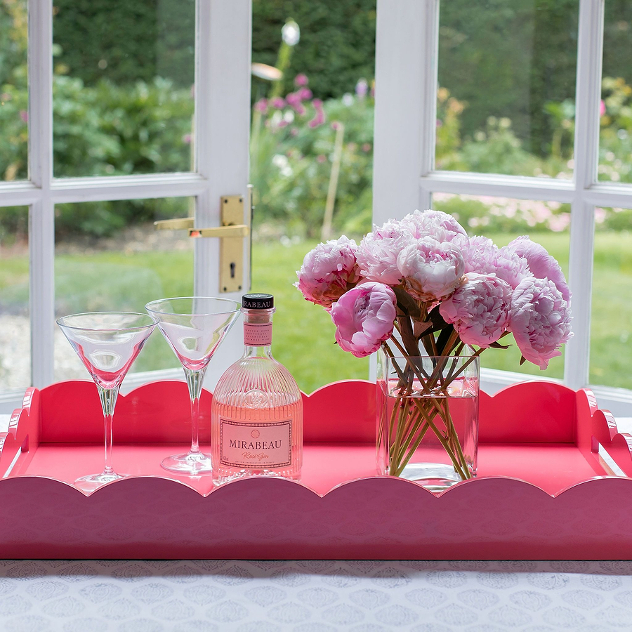 Pink Large Lacquered Scallop Ottoman Tray - Addison Ross Ltd UK