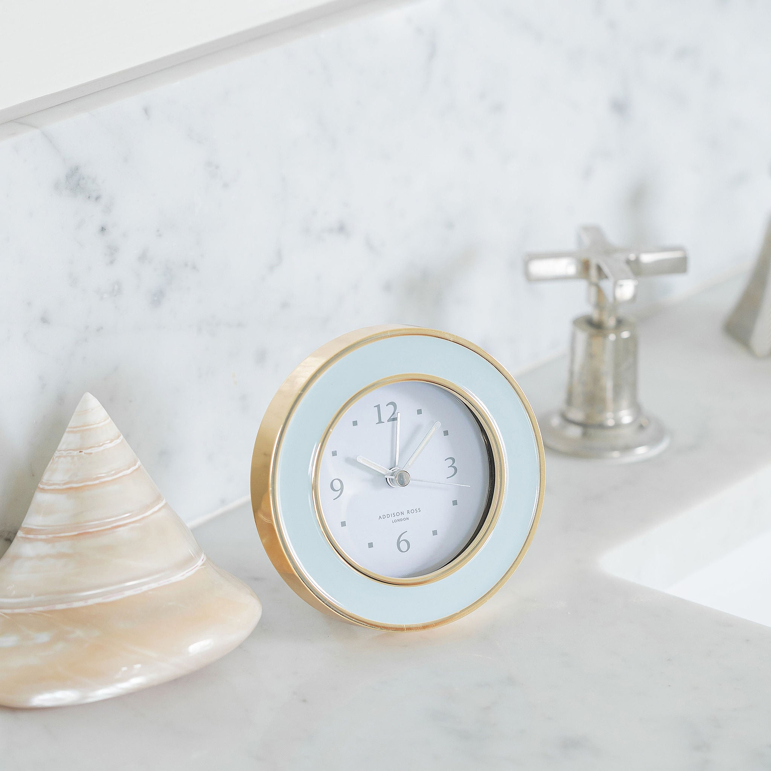 Powder Blue & Gold Silent Alarm Clock - Addison Ross Ltd UK