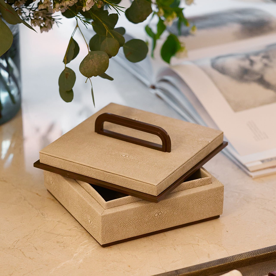 Small Ecru Faux Shagreen Box - Addison Ross Ltd UK