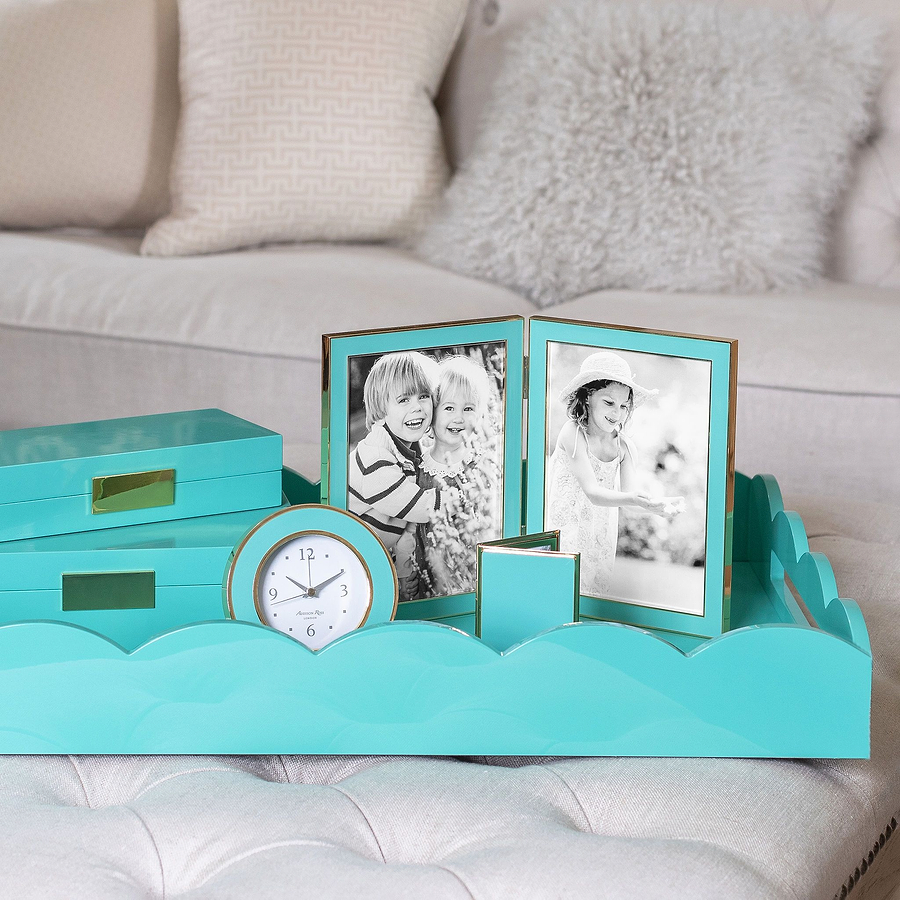 Turquoise Blue Enamel & Gold Double Frame - Addison Ross Ltd UK