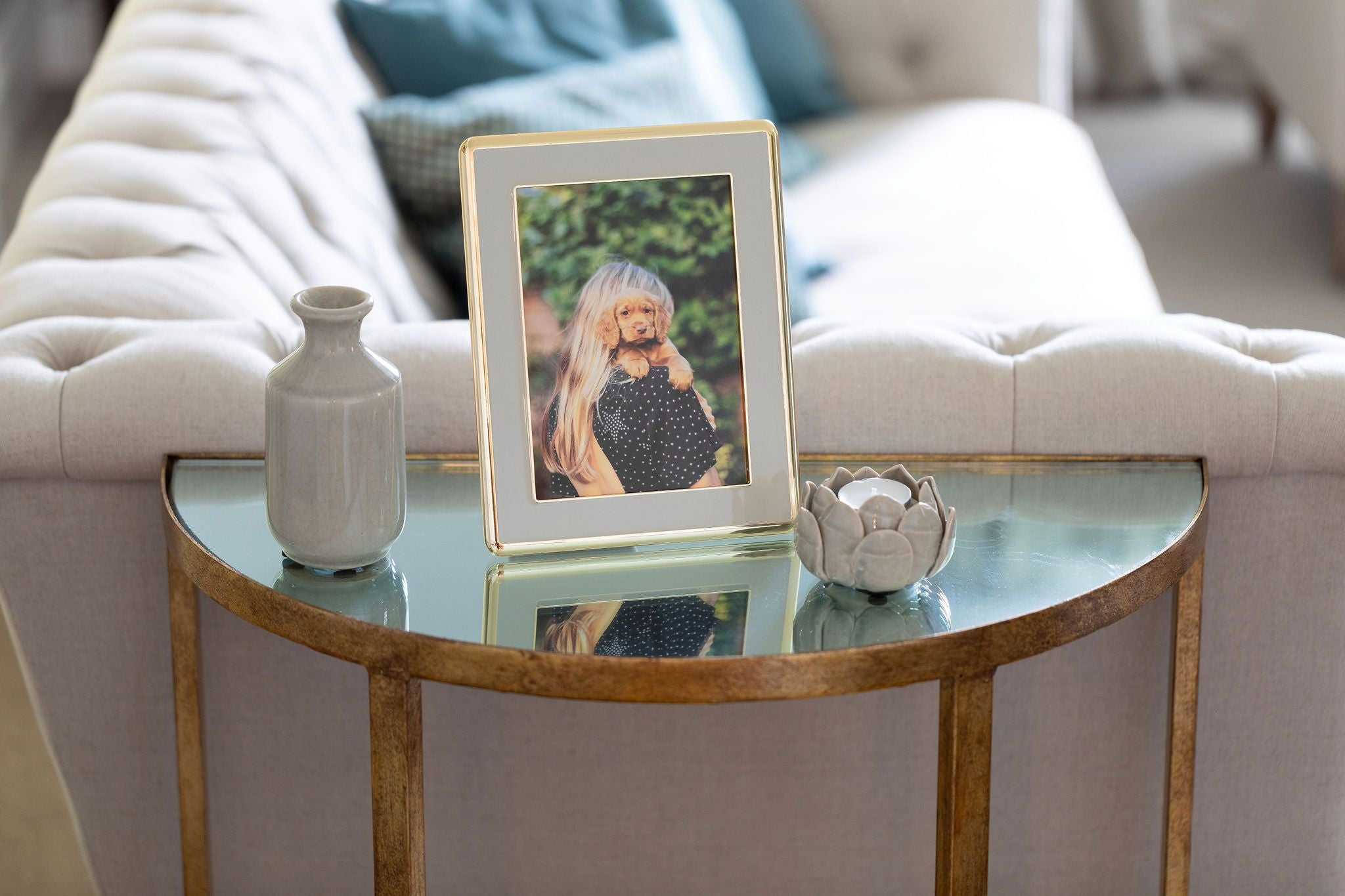 8x10, in. Chiffon Grey Enamel Wide Picture Frame with Gold Trim - Portrait