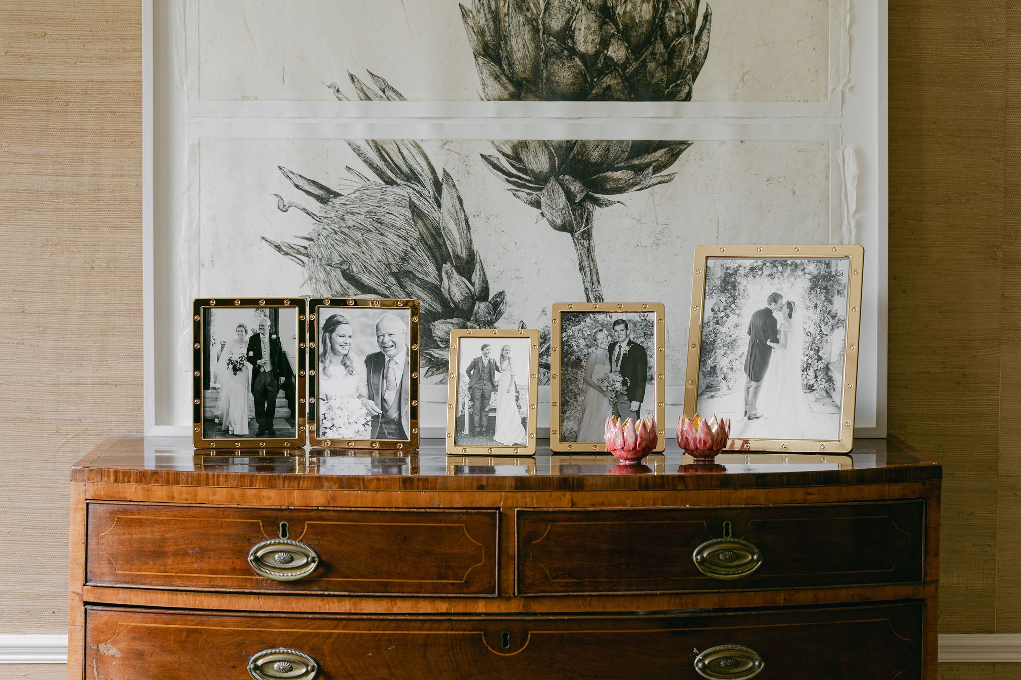Gold Plated picture frames featuring black and white family photography