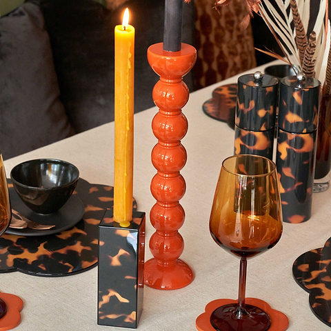 Faux Tortoiseshell Lacquer Medium Candlestick - 14cm