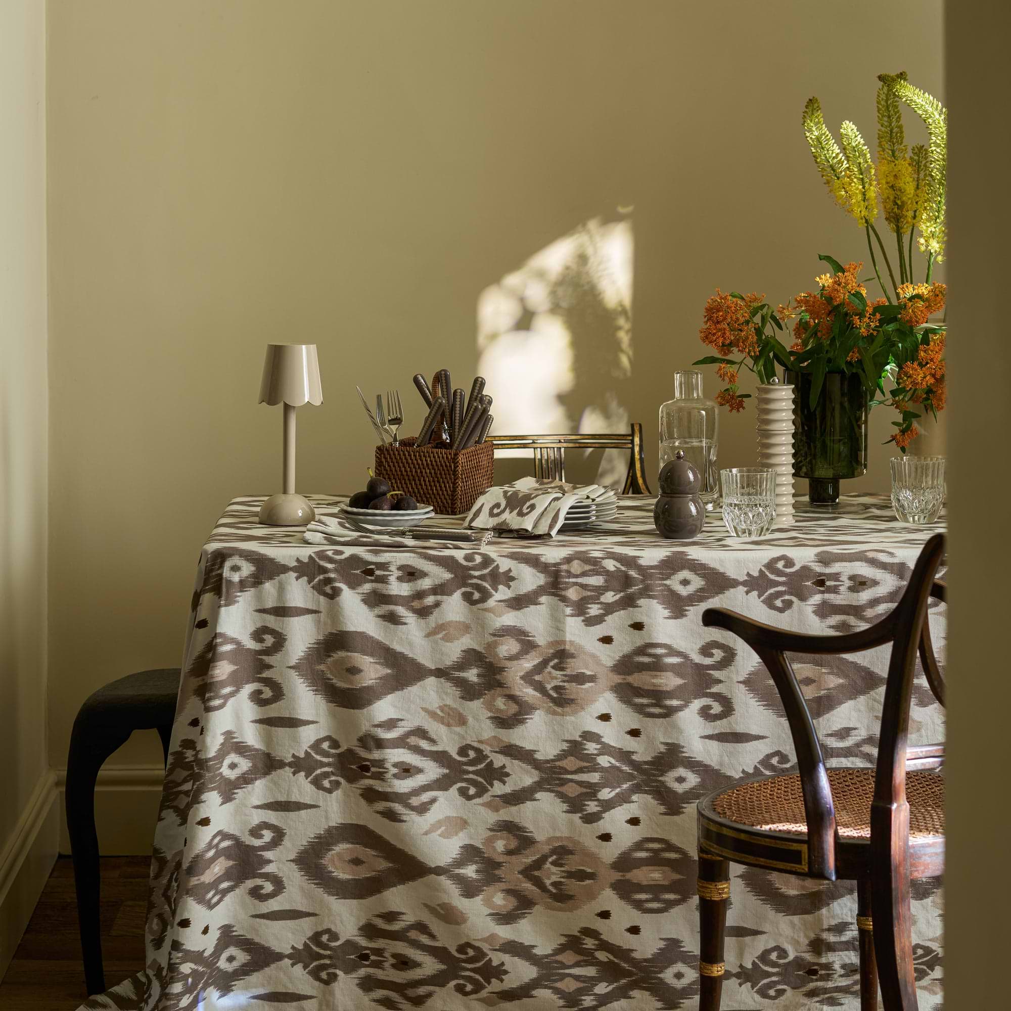 Ikat Mink Linen Tablecloth