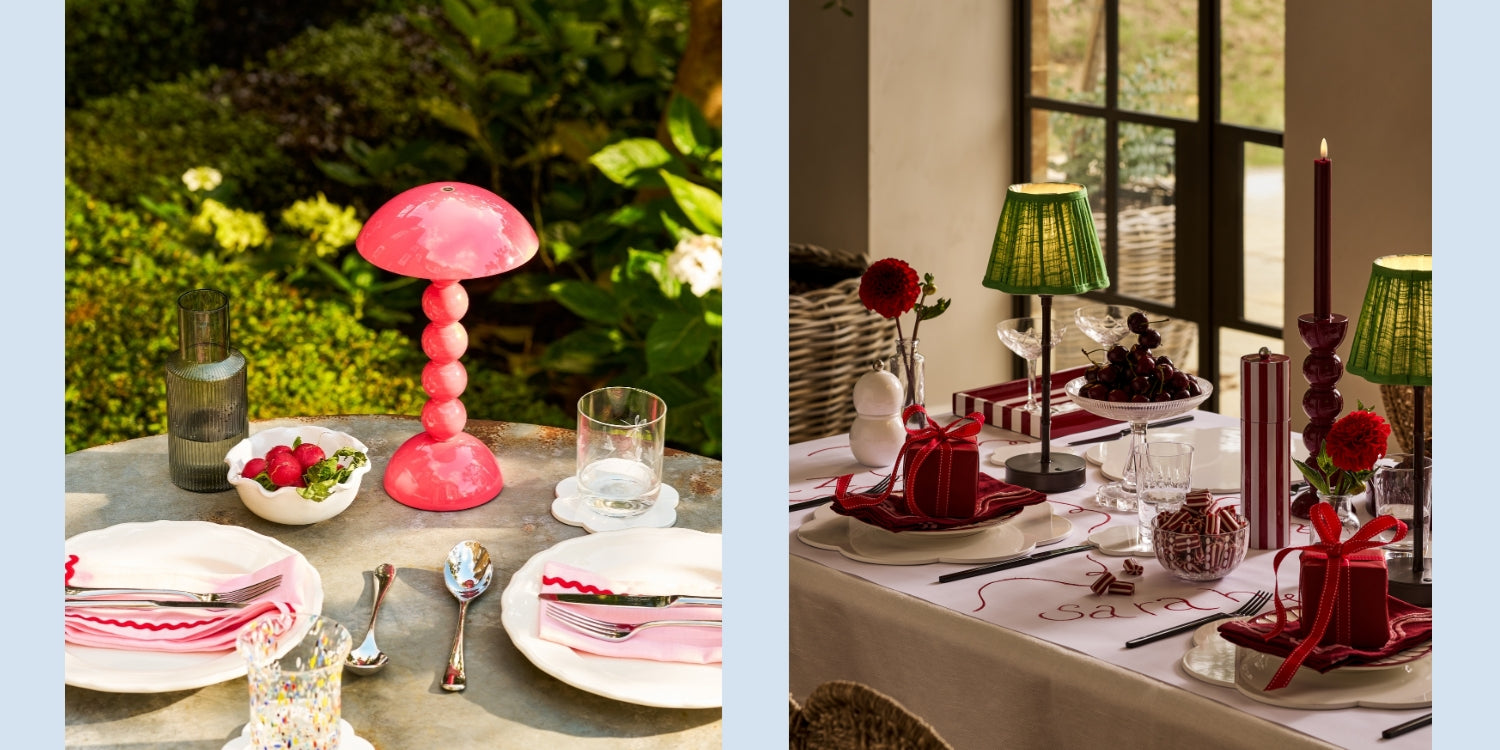 Dining table styled for evening entertaining with candlelight