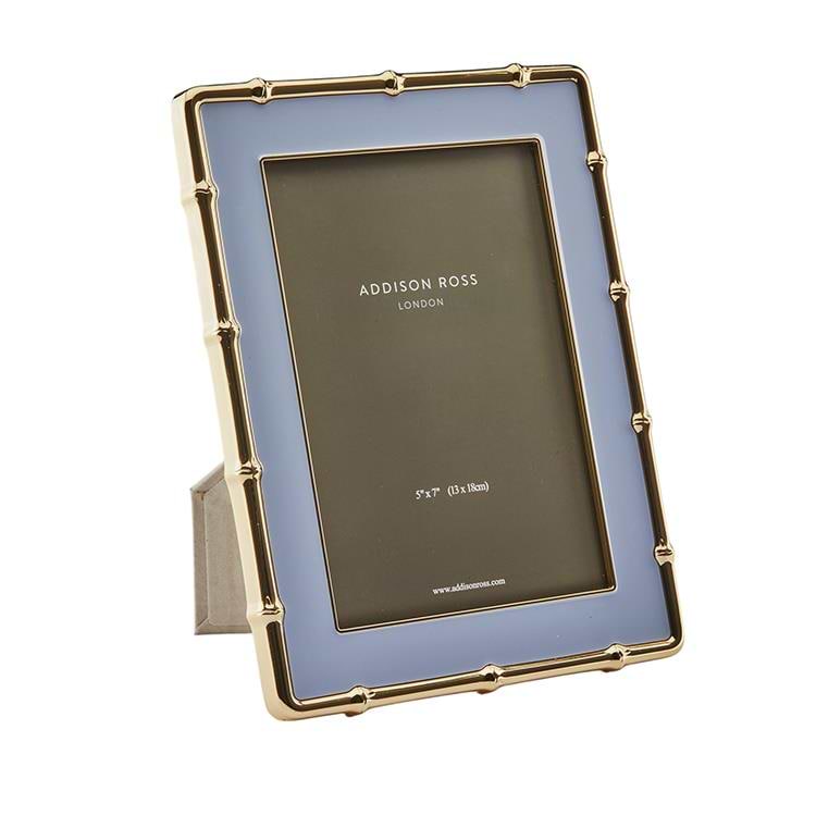 Pale Denim & Gold Bamboo Enamel Photo Frame