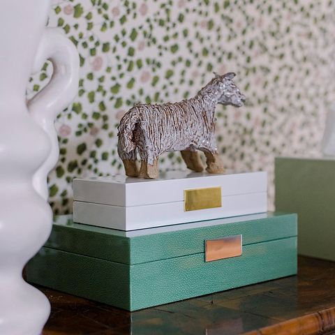Large Green Shagreen & Silver Glasses Box