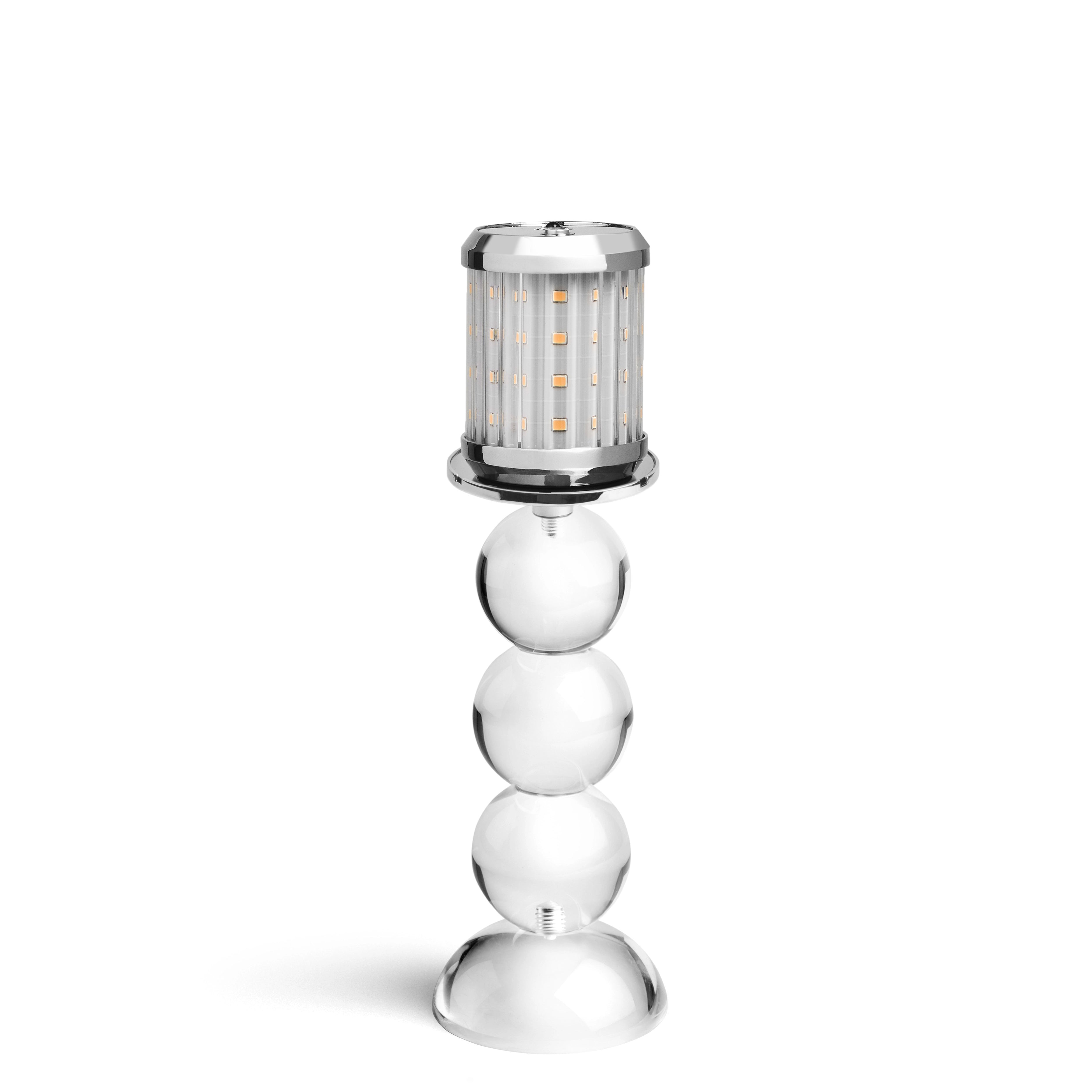Small Clear Bobbin Lamp Base & Rechargeable Bulb - 19cm