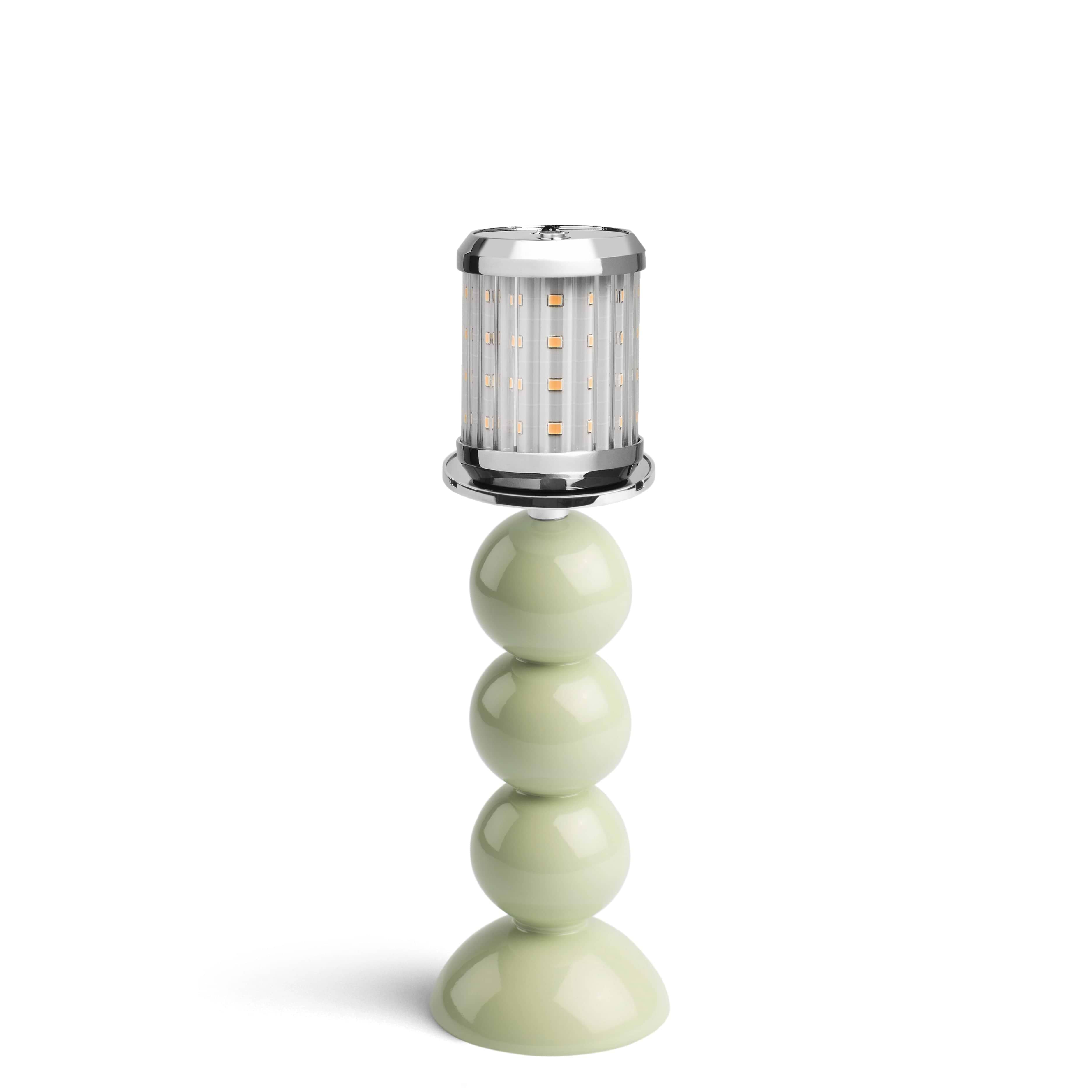 Small Sage Bobbin Lacquered Lamp Base & Rechargeable Bulb - 19cm