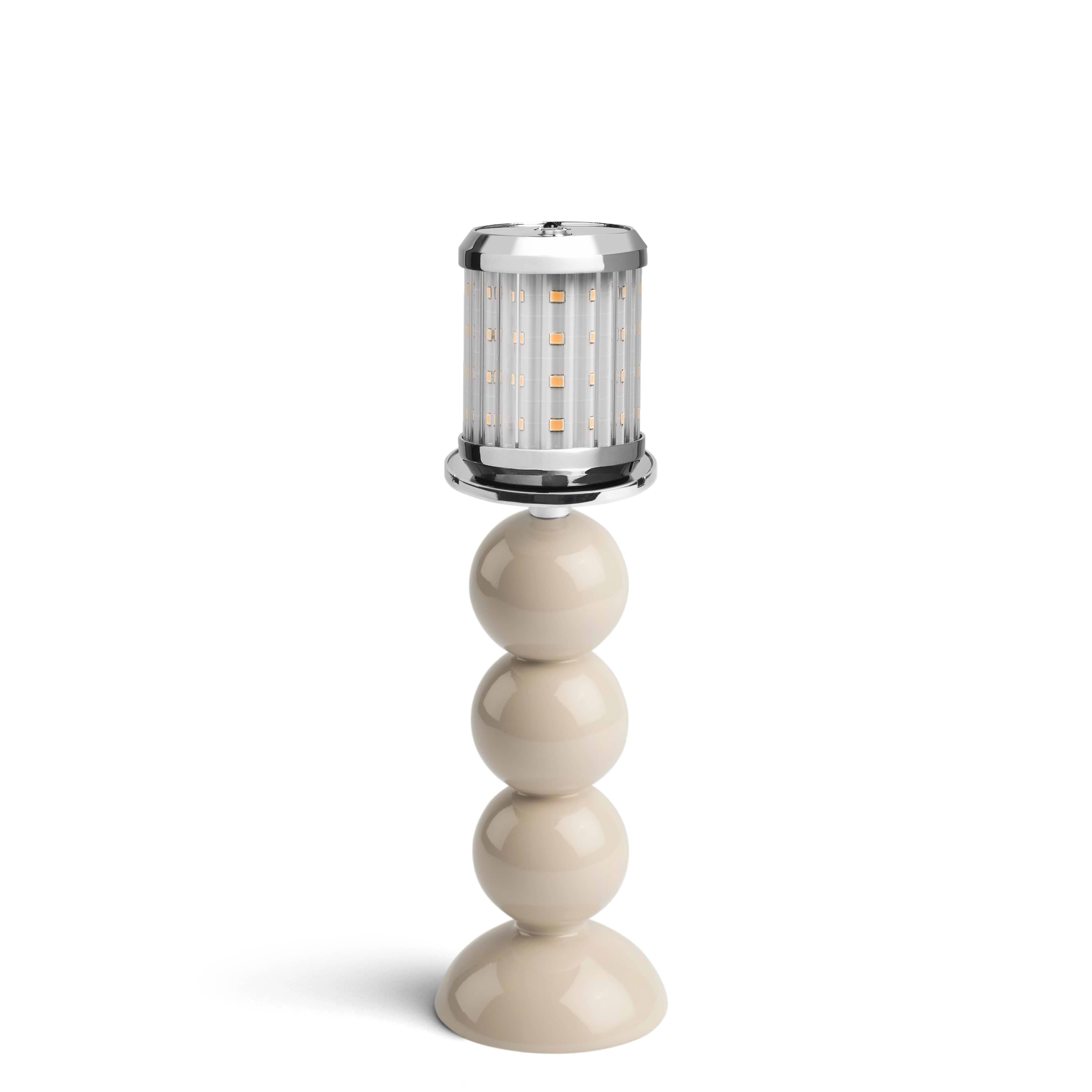 Small Cappuccino Bobbin Lacquered Lamp Base & Rechargeable Bulb - 19cm