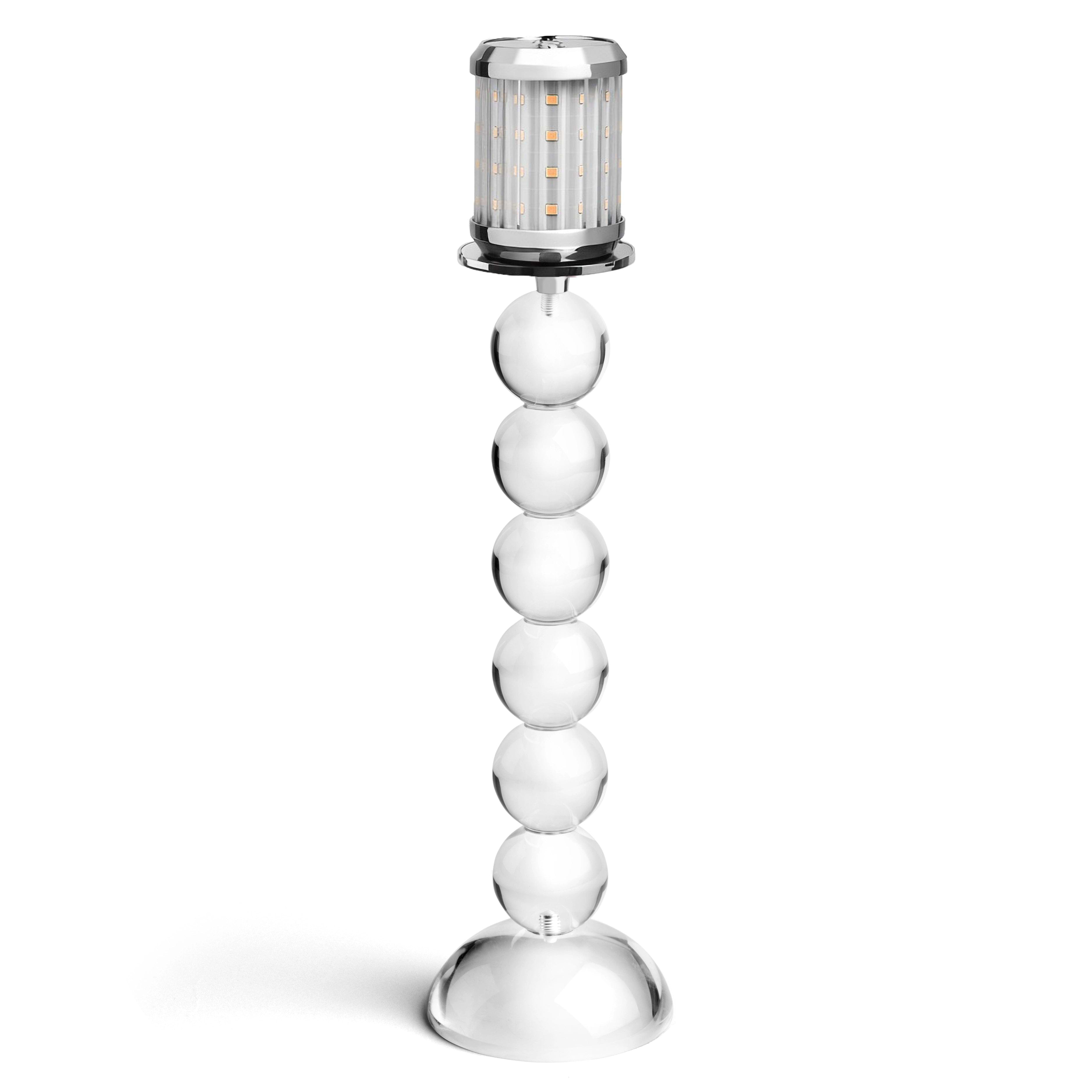 Tall Clear Bobbin Lamp Base & Rechargeable Bulb - 34cm