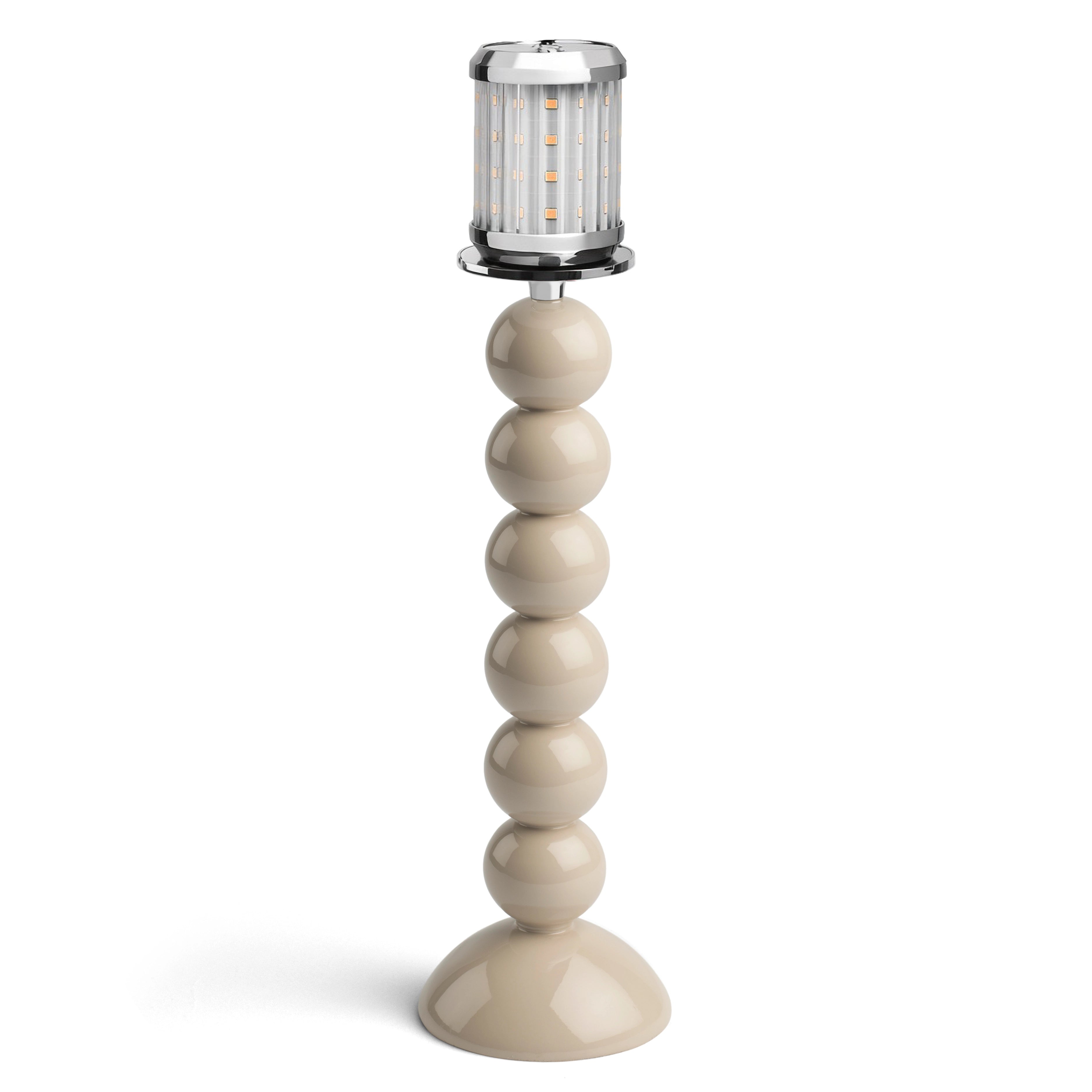 Tall Cappuccino Bobbin Lacquered Lamp Base & Rechargeable Bulb - 34cm
