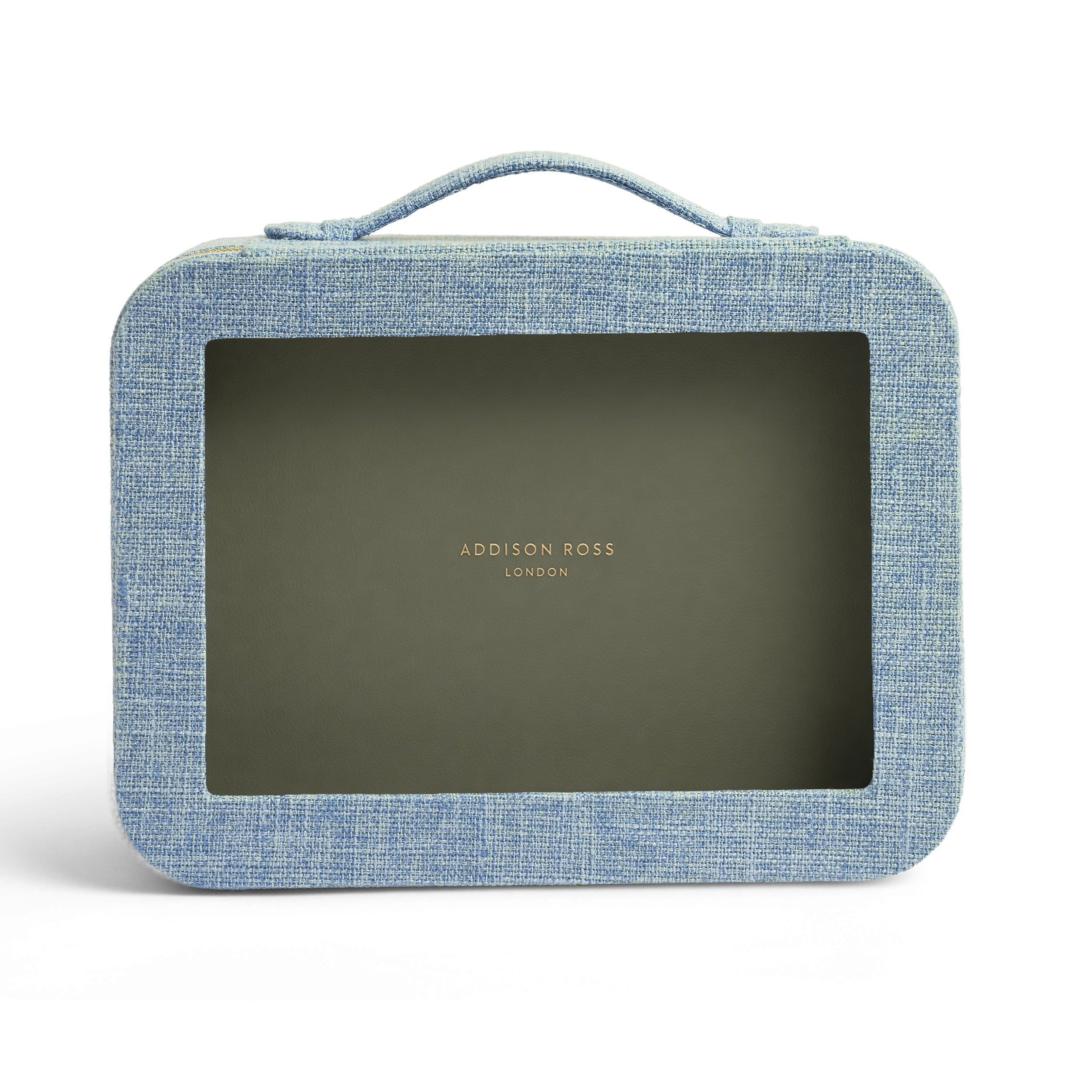 Light Blue Grasscloth & Khaki Suede Interior Mahjong Travel Case
