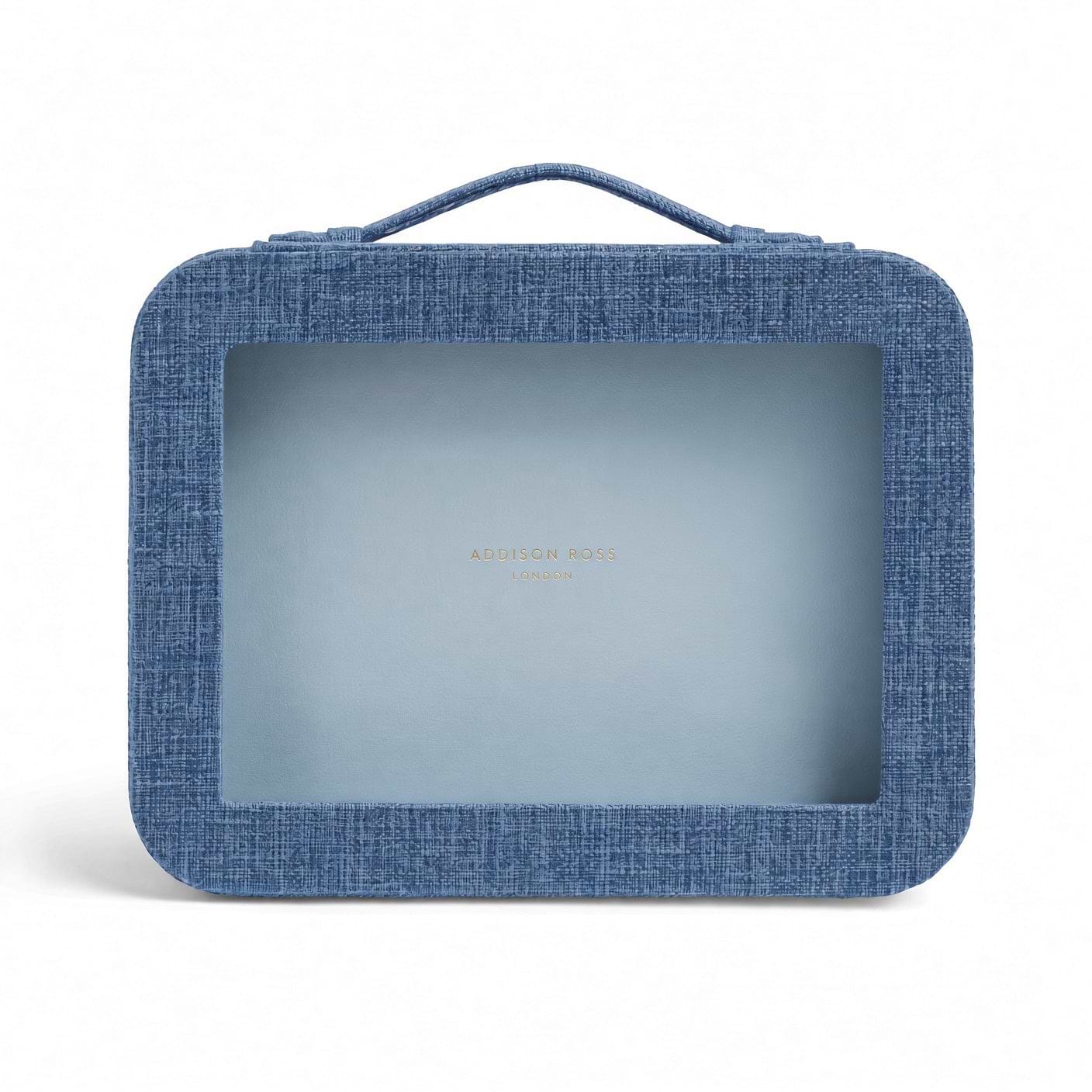 Sky Blue Grasscloth & Light Blue Suede Interior Mahjong Travel Case