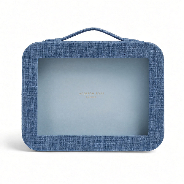 Sky Blue Grasscloth & Light Blue Suede Interior Mahjong Travel Case