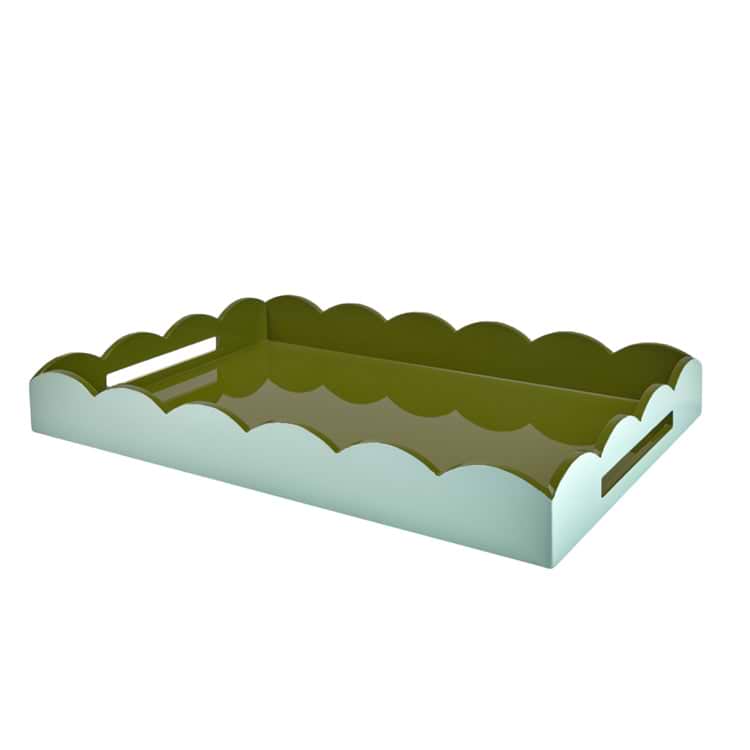 Eau De Nil & Khaki Large Lacquered Scallop Ottoman Two-Tone Tray