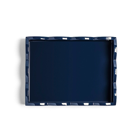 Pale Denim & Navy Lacquered Scallop Small Two-Tone Tray