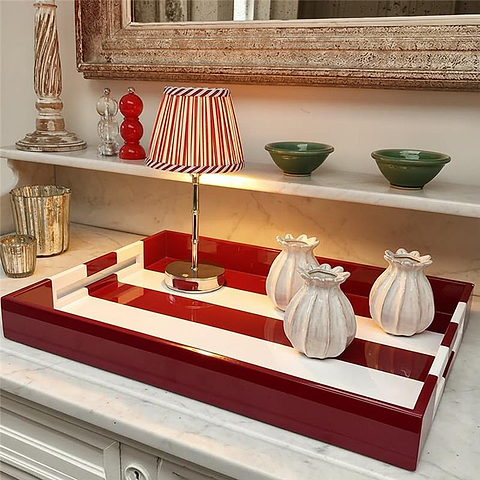 Large Ottoman Burgundy Striped Tray