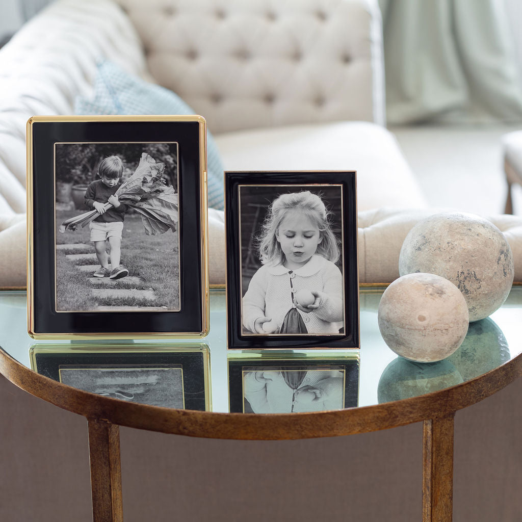 Luxury Gold Trim Black Enamel Photo Frames - 4x6, 5x7 | Addison