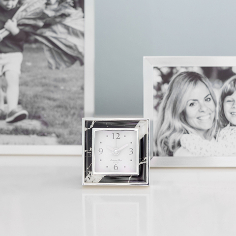 Black Marble Square Alarm Clock