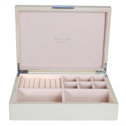 Large cream jewelry box with suede interior