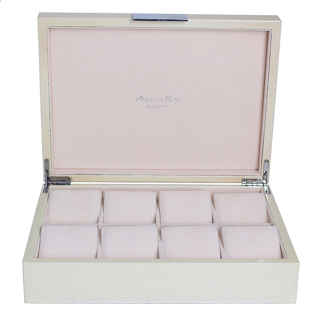 Large Vanilla Croc & Silver Watch Box