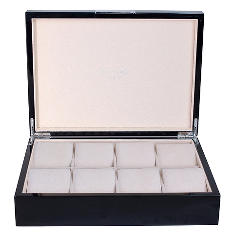 Large black watch box with cream suede interior