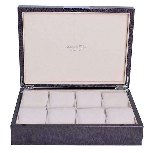 Brown Crocodile Watch Box: Silver Trim