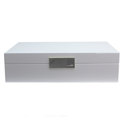 Large white jewelry box with suede interior