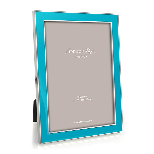 Silver Trim, Aqua Blue Enamel Picture Frame