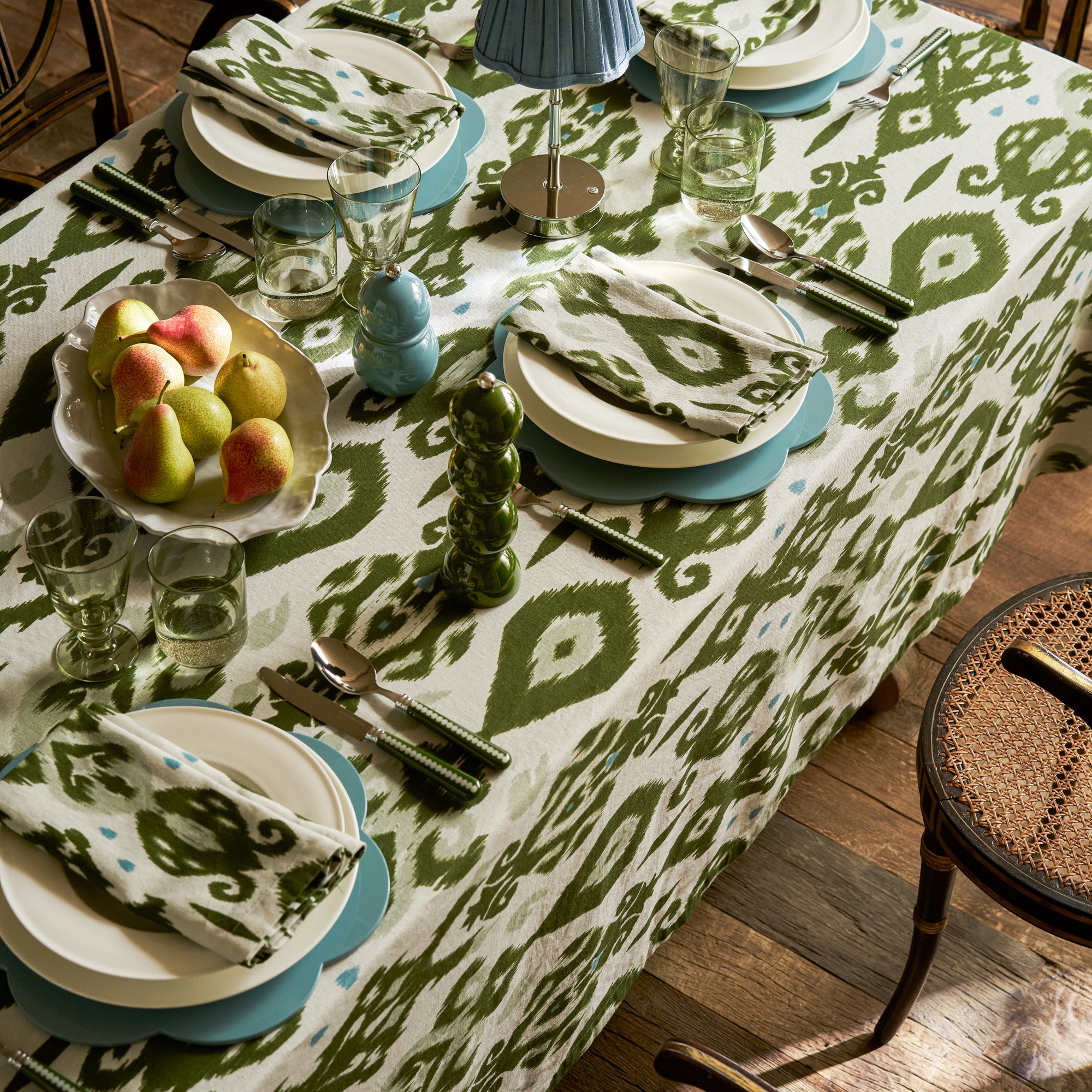 Ikat Khaki Linen Tablecloth