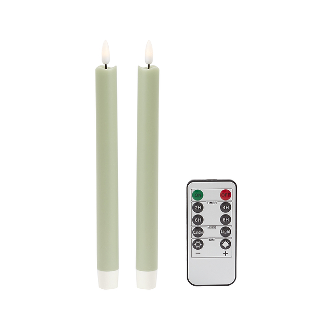 Sage Green Wax LED Candles - Set of 2