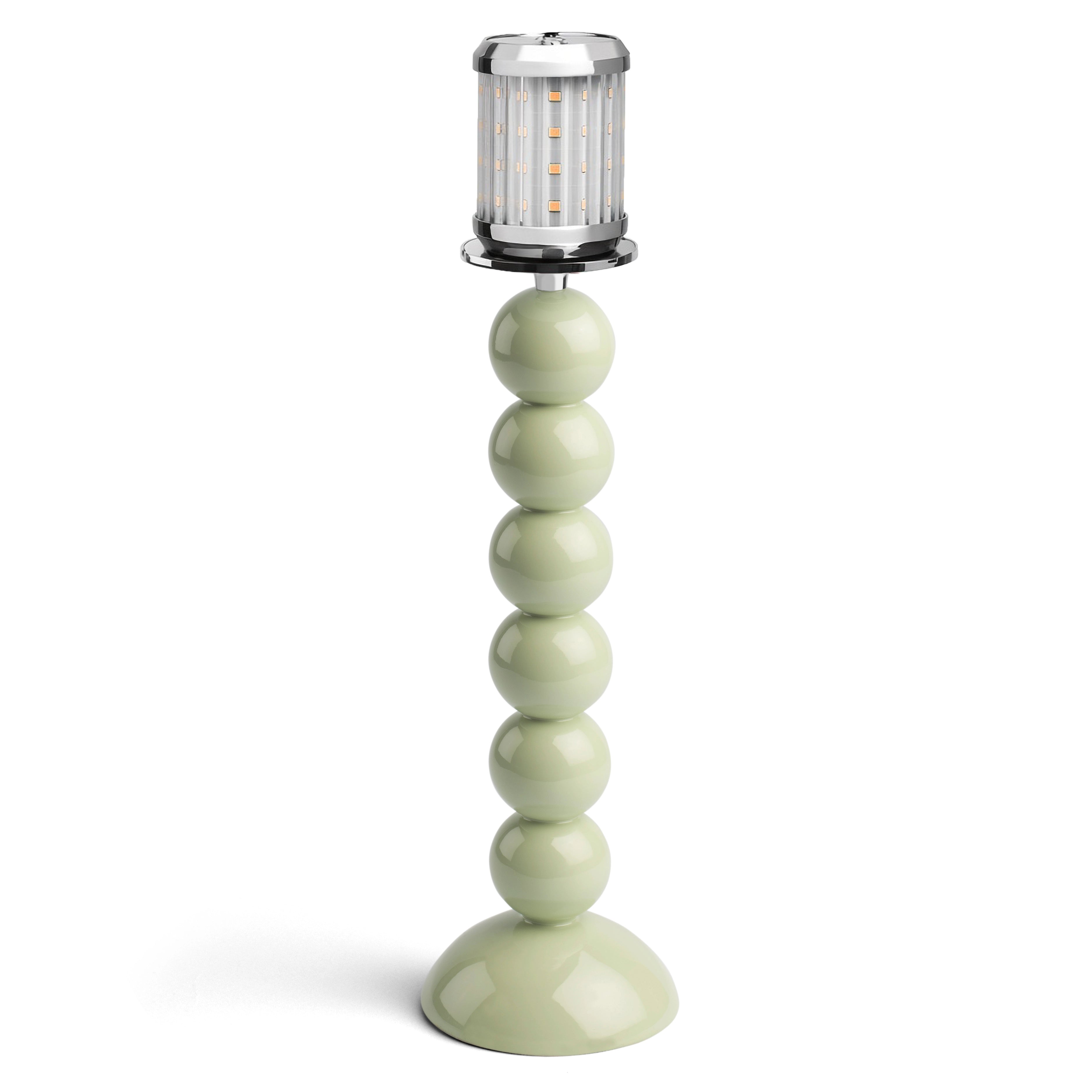 Tall Sage Bobbin Lamp Base & Rechargeable Bulb