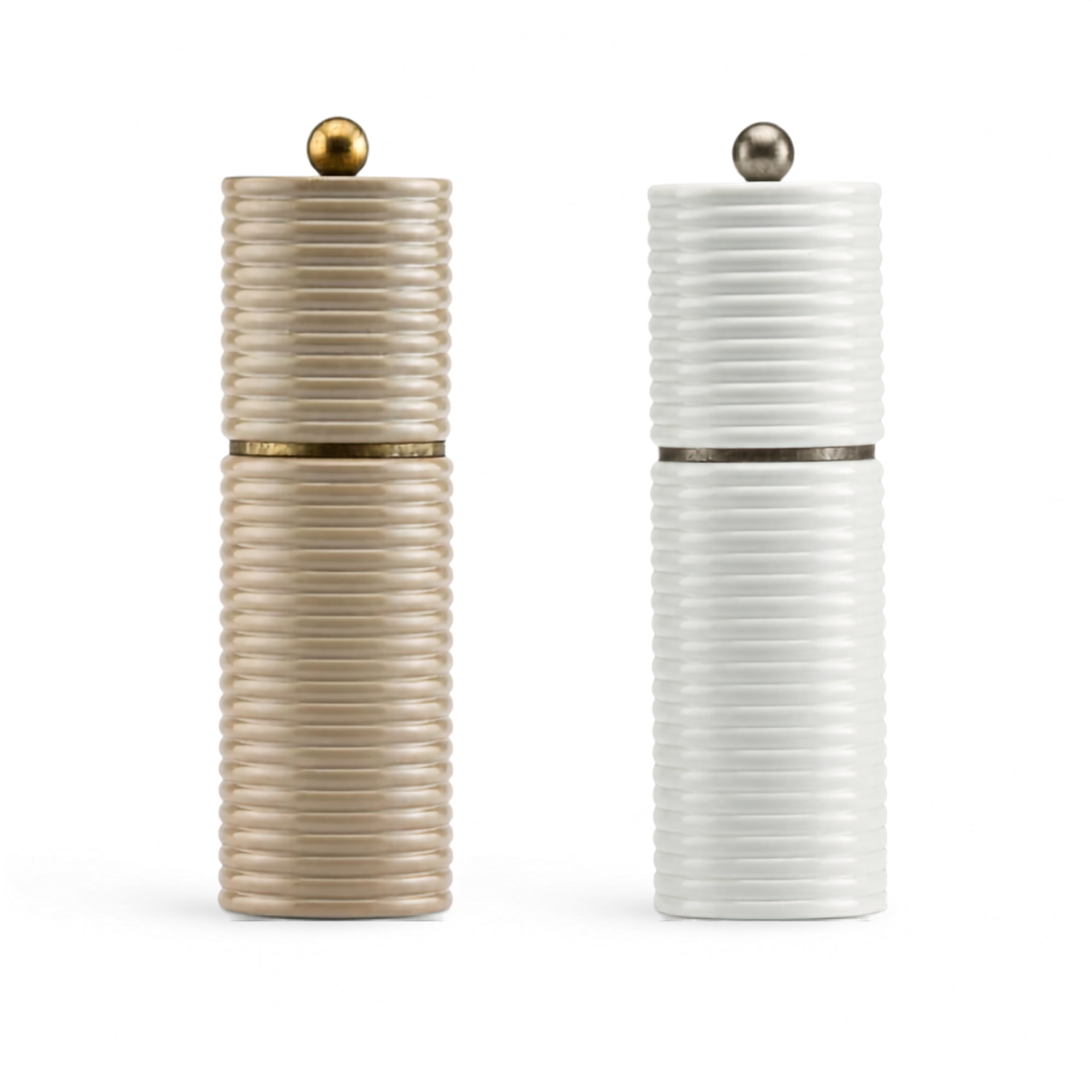 Sophie Paterson Taupe and White Reed Salt & Pepper Mills