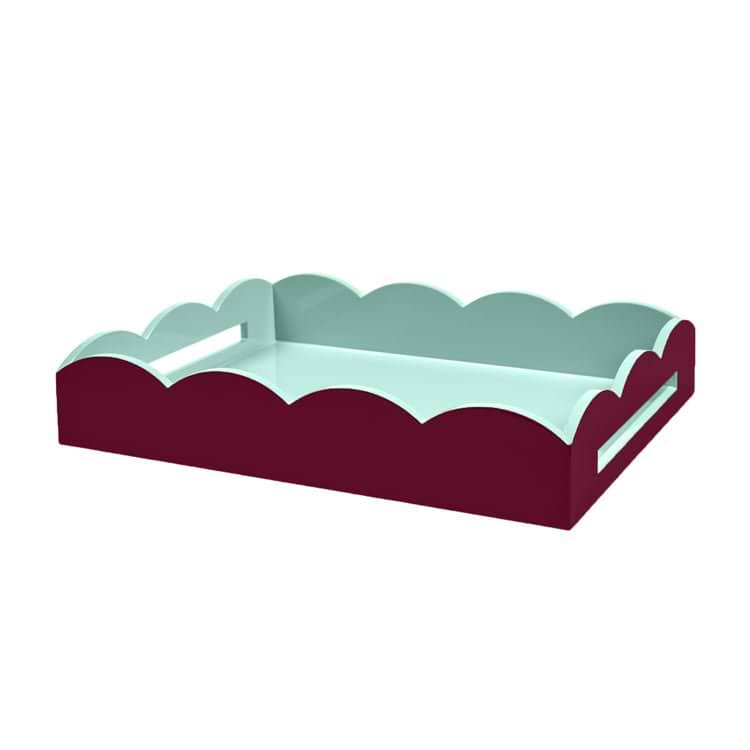 Cherry & Eau de Nil Large Lacquered Scallop Medium Two - Tone Tray - Addison Ross Ltd UK