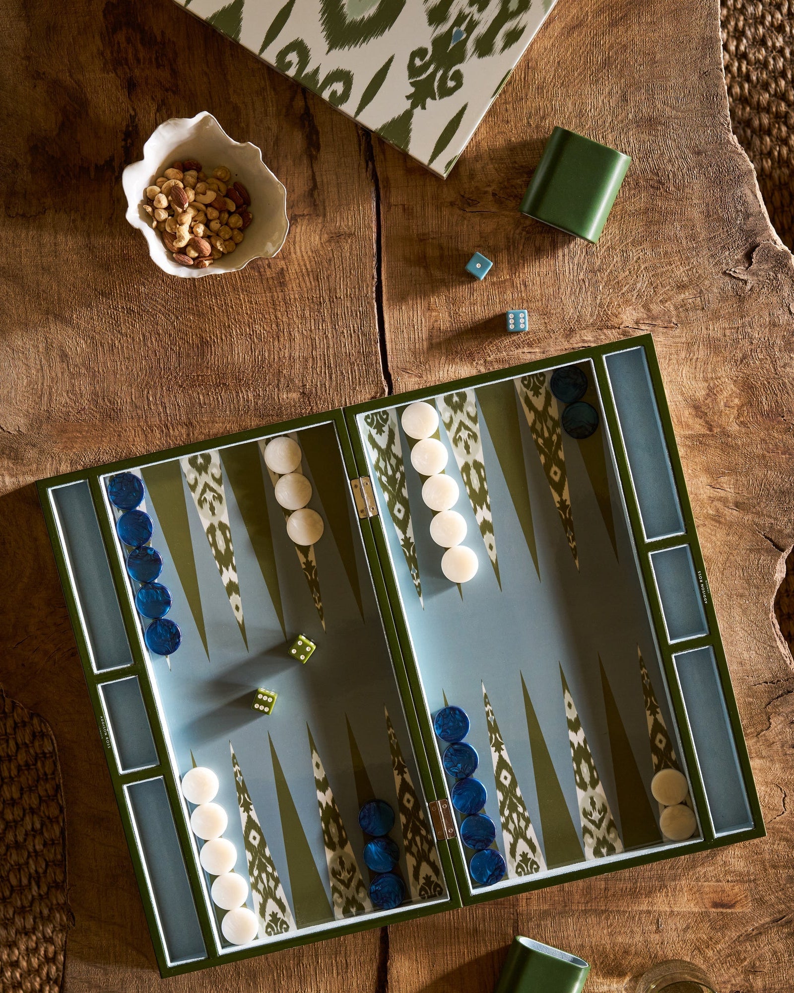 Ikat Khaki Lacquered Backgammon Set - Addison Ross Ltd UK