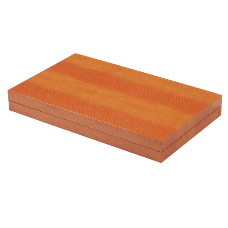 Lacquer Backgammon Set Orange Crocodile - Addison Ross Ltd UK