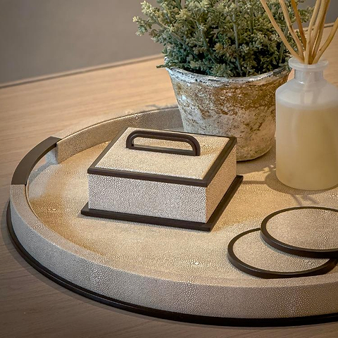 Large Round Ecru Shagreen Tray - Addison Ross Ltd UK