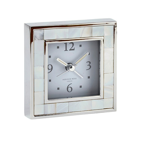 Mother of Pearl Shell & Silver Square Alarm Clock - Addison Ross Ltd UK