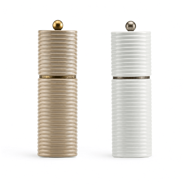 Sophie Paterson Taupe and White Reed Salt & Pepper Mill Set