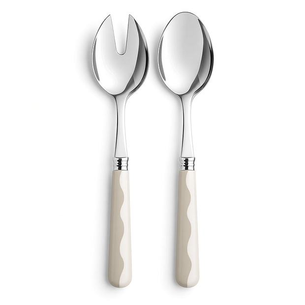 Wave Salad Servers - Cappuccino & White (2‑Piece Set)