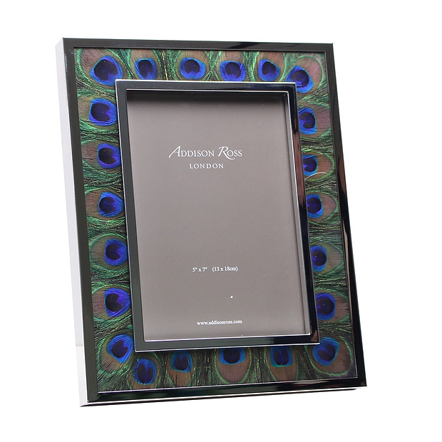 Wide Peacock Feather & Silver Frame