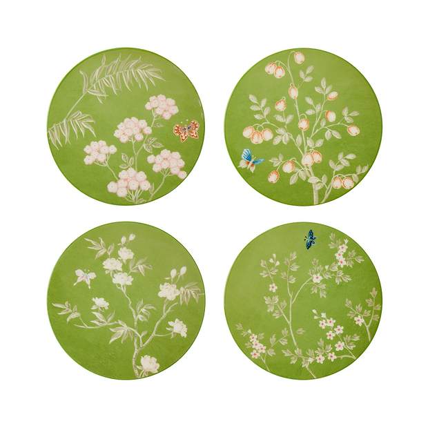 Green Chinoiserie Coasters - Set of 4