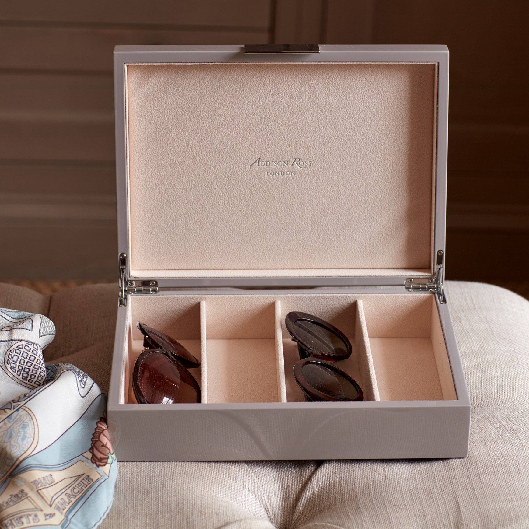 Large Chiffon Grey & Gold Glasses Box - Addison Ross Ltd UK