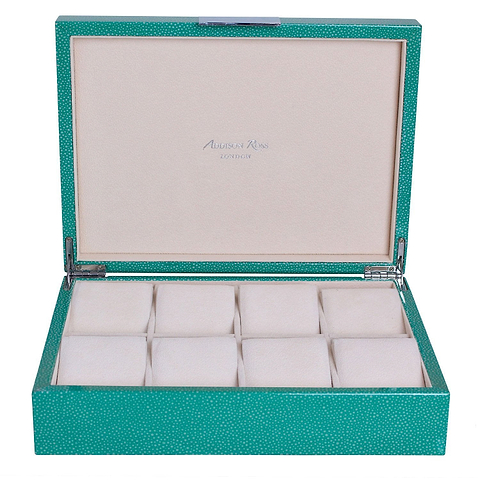 Large Green Shagreen Watch Box with Silver - Addison Ross Ltd UK