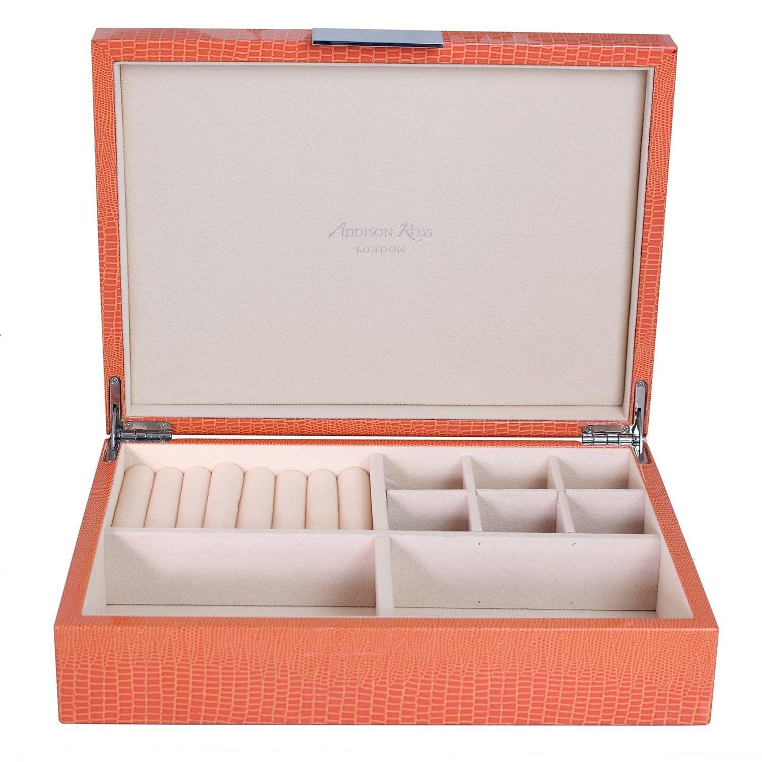 Large Orange Croc Jewellery Box with Silver - Addison Ross Ltd UK
