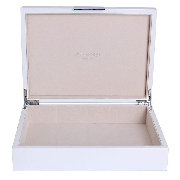 Large White Lacquer Box With Silver