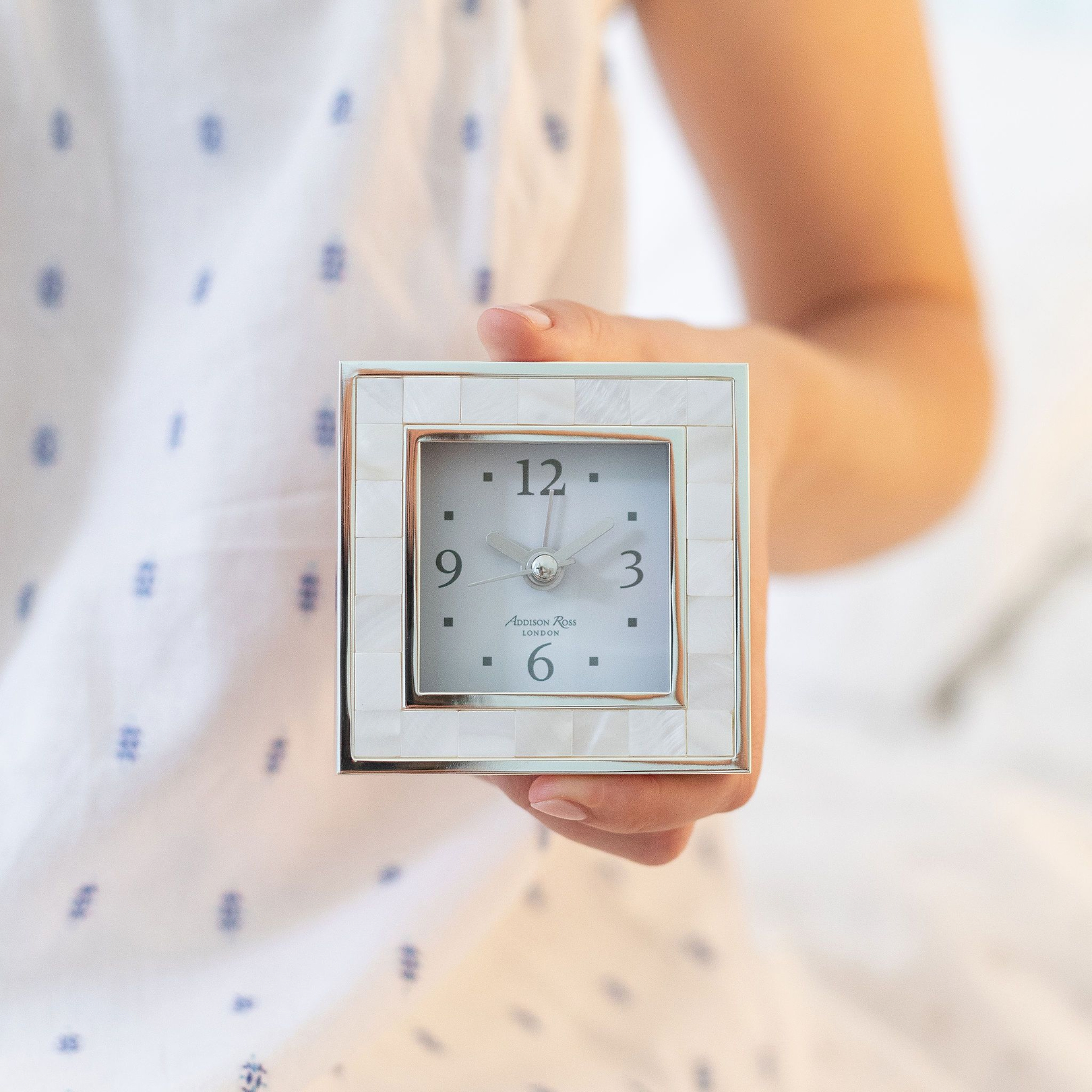 Mother of Pearl Shell & Silver Square Alarm Clock – Addison Ross