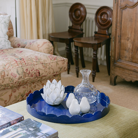 Navy Round Large Lacquered Scallop Tray - Addison Ross Ltd UK